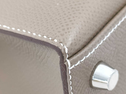 HERMES Kelly 25 Epsom Etoupe Silver Hardware SV B Stamp Handbag