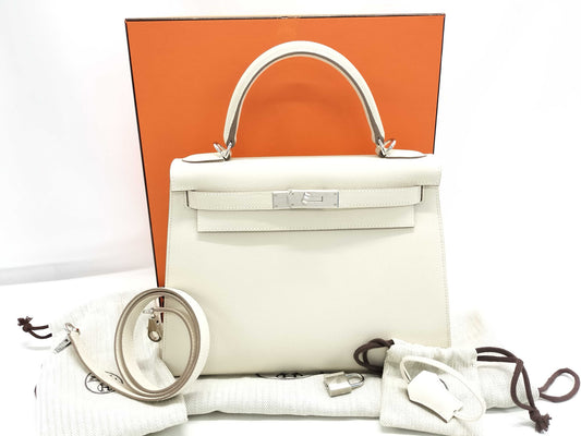 HERMES Kelly 28 Epsom Leather, Clé, Silver Hardware, SV, B Stamp, Handbag
