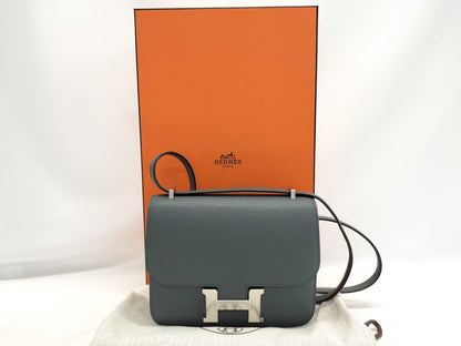 HERMES Constance Mini Chevre Shoulder Bag in Gray with Silver Hardware and K Stamp