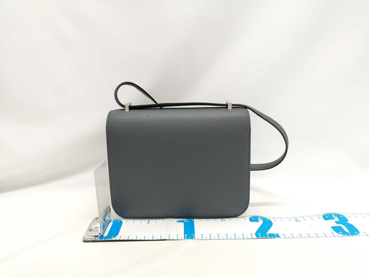 HERMES Constance Mini Chevre Shoulder Bag in Gray with Silver Hardware and K Stamp