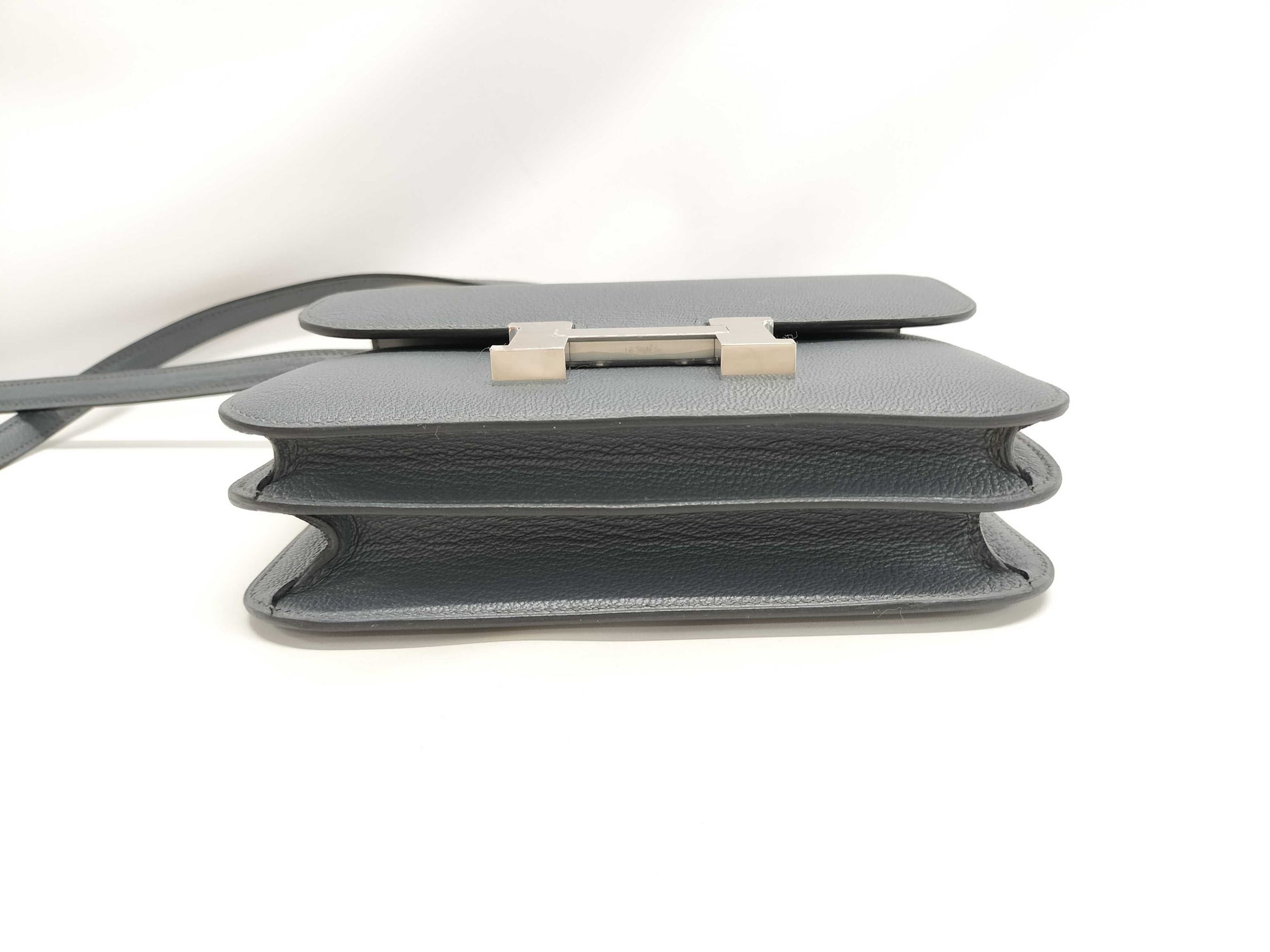 HERMES Constance Mini Chevre Shoulder Bag in Gray with Silver Hardware and K Stamp