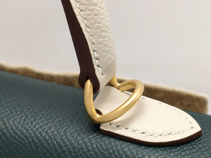 HERMES Kelly 25 Personal Order Vert Chypre/Nata Handbag with Matte Gold Hardware and GP W Stamp