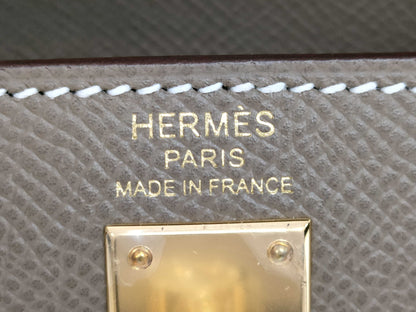 HERMES Kelly 25 Tricolore Epsom Etoupe/Black/Ardoise Gold Hardware GP W Stamp Handbag