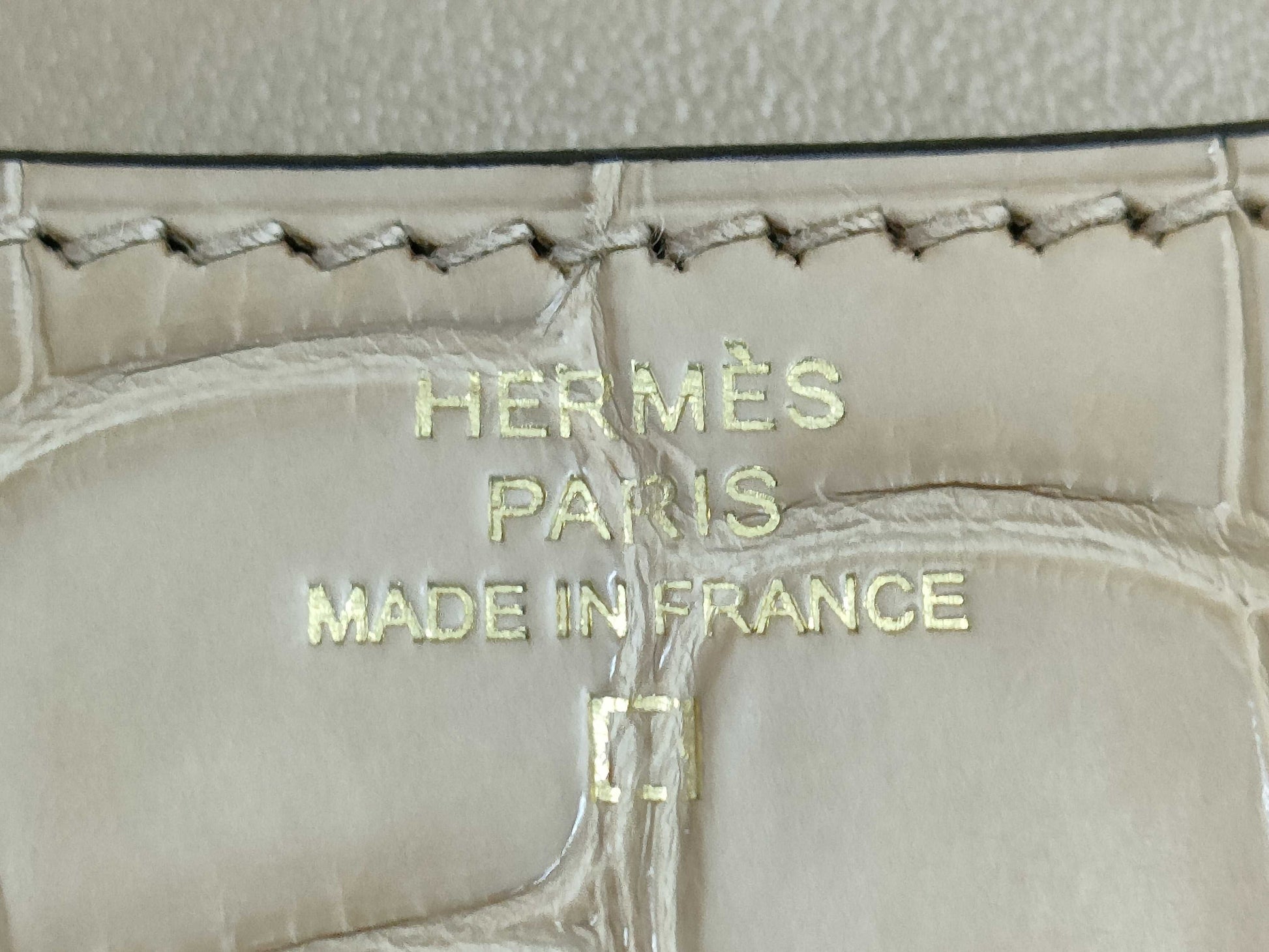 HERMES Constance Mini Alligator and Crocodile Shoulder Bag in Chai Gold with GP U Stamp and CITES Certification