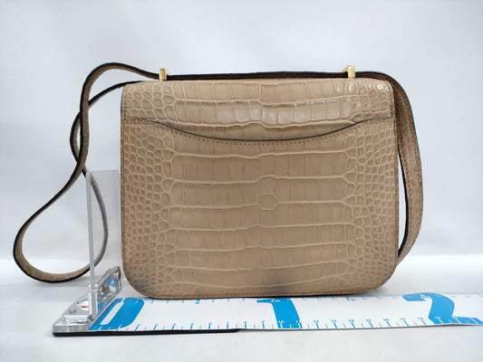 HERMES Constance Mini Alligator and Crocodile Shoulder Bag in Chai Gold with GP U Stamp and CITES Certification