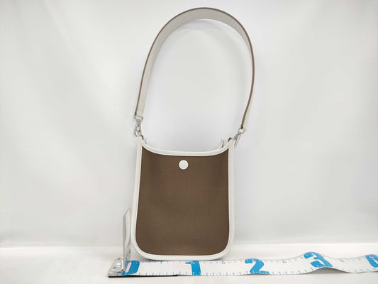 HERMES Neo Evelyne Mini Amazone 16 TPM Shoulder Bag in Etoupe/Gri Pearl with Silver Hardware and K Stamp