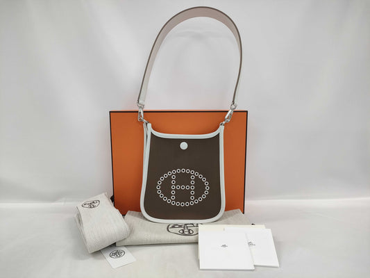 HERMES Neo Evelyne Mini Amazone 16 TPM Shoulder Bag in Etoupe/Gri Pearl with Silver Hardware and K Stamp