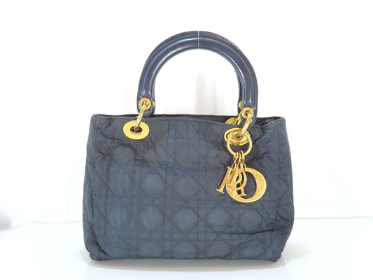 Christian Dior Lady Dior Nylon Handbag Navy