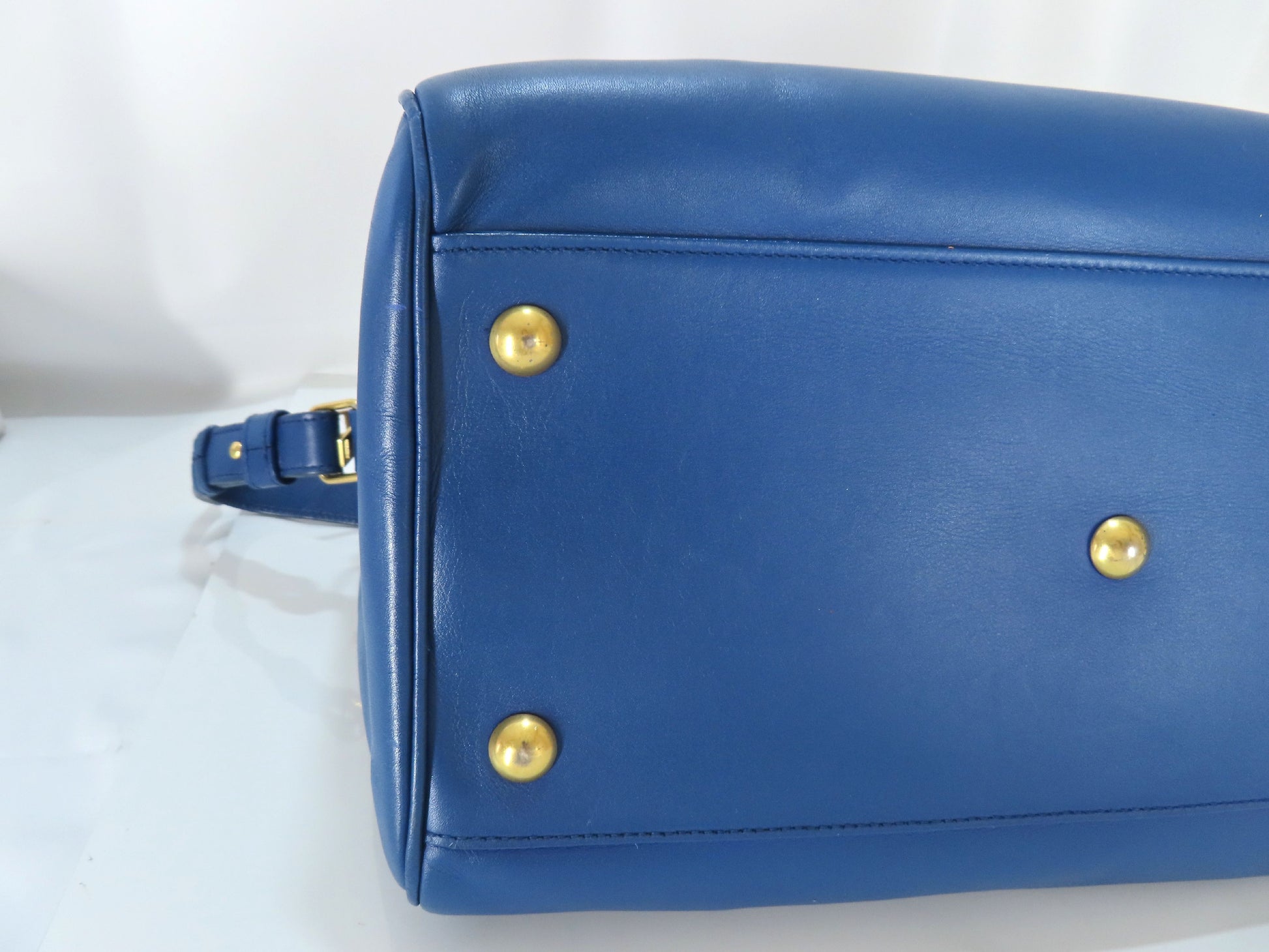SAINT LAURENT Leather Duffle Bag, 2-Way Mini Boston Bag, Blue