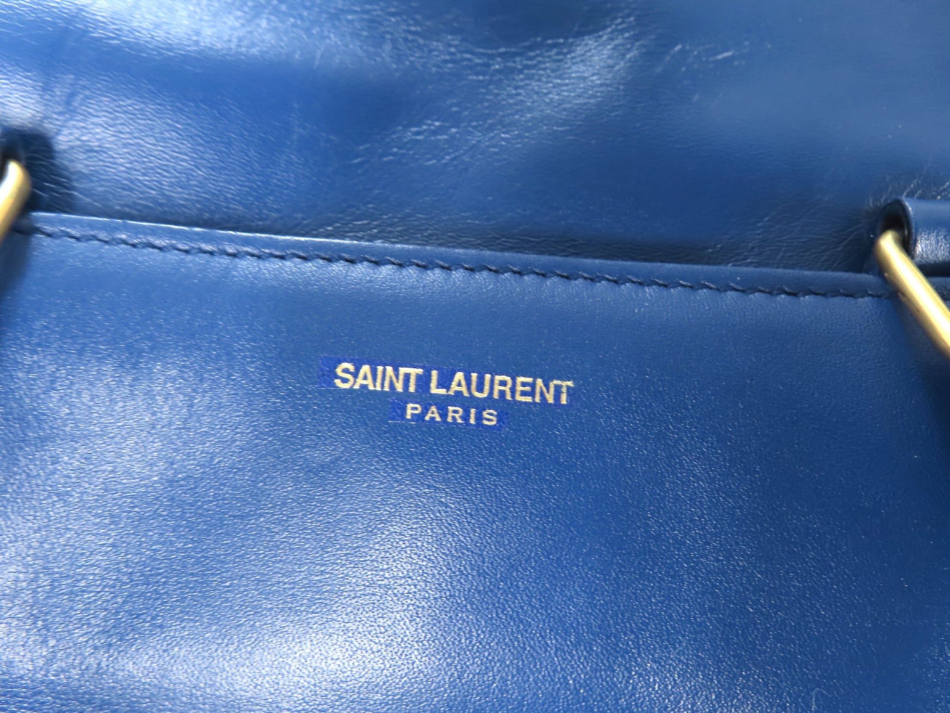 SAINT LAURENT Leather Duffle Bag, 2-Way Mini Boston Bag, Blue
