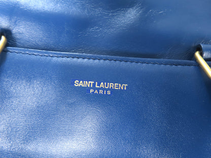 SAINT LAURENT Leather Duffle Bag, 2-Way Mini Boston Bag, Blue