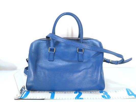 SAINT LAURENT Leather Duffle Bag, 2-Way Mini Boston Bag, Blue