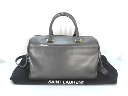 SAINT LAURENT Leather Duffle Bag, 2-Way Mini Boston Bag, Gray