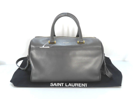 SAINT LAURENT Leather Duffle Bag, 2-Way Mini Boston Bag, Gray