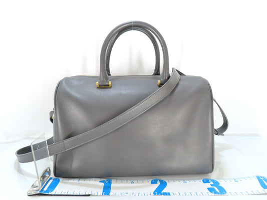 SAINT LAURENT Leather Duffle Bag, 2-Way Mini Boston Bag, Gray