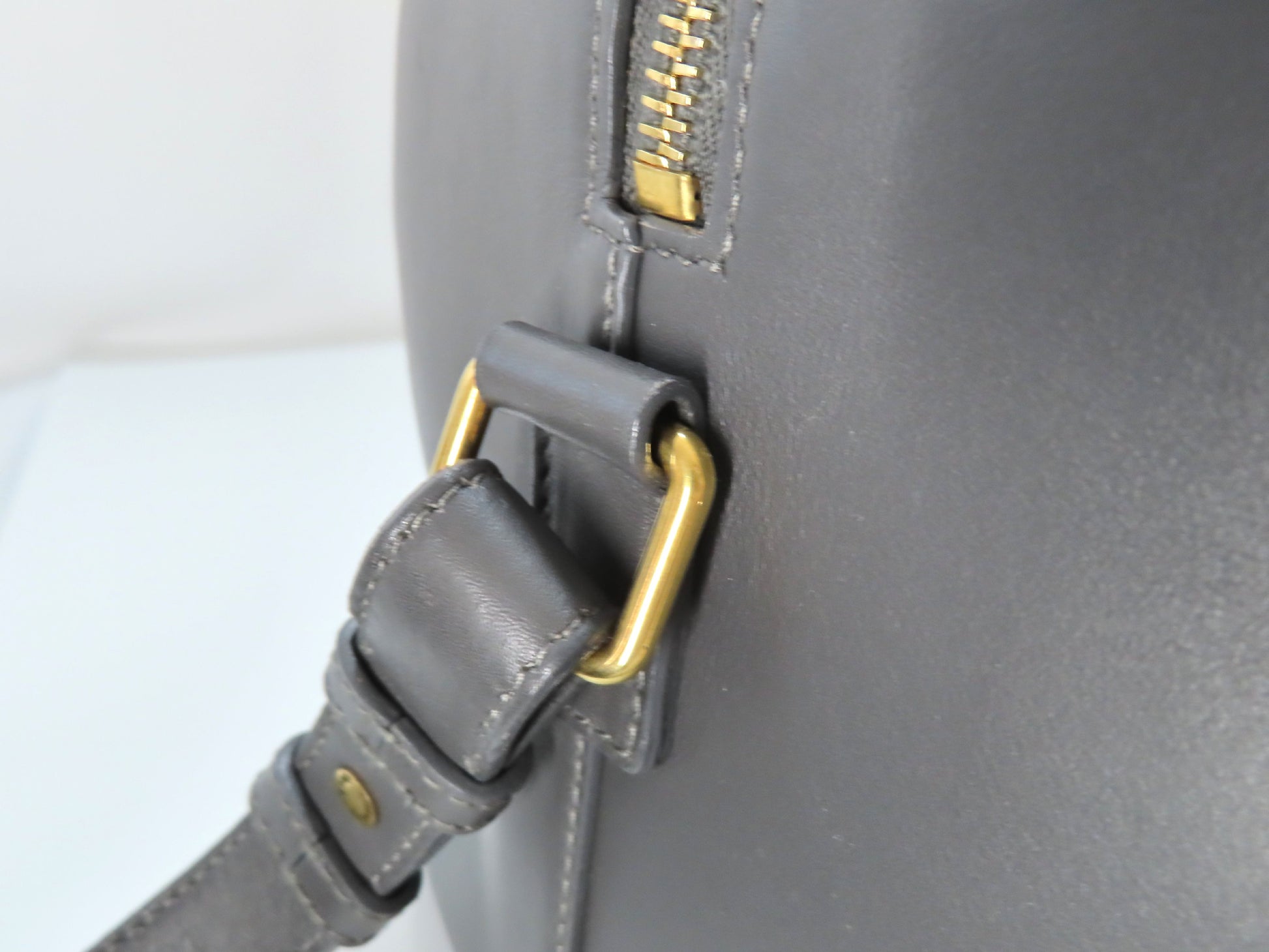 SAINT LAURENT Leather Duffle Bag, 2-Way Mini Boston Bag, Gray