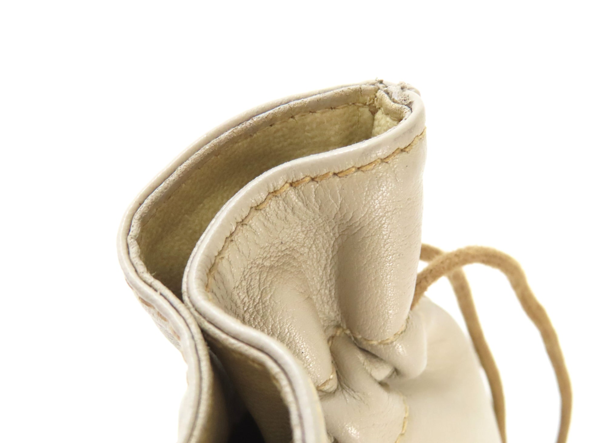 CELINE Leather Drawstring Pouch, Ivory