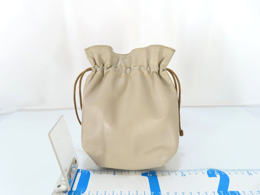 CELINE Leather Drawstring Pouch, Ivory