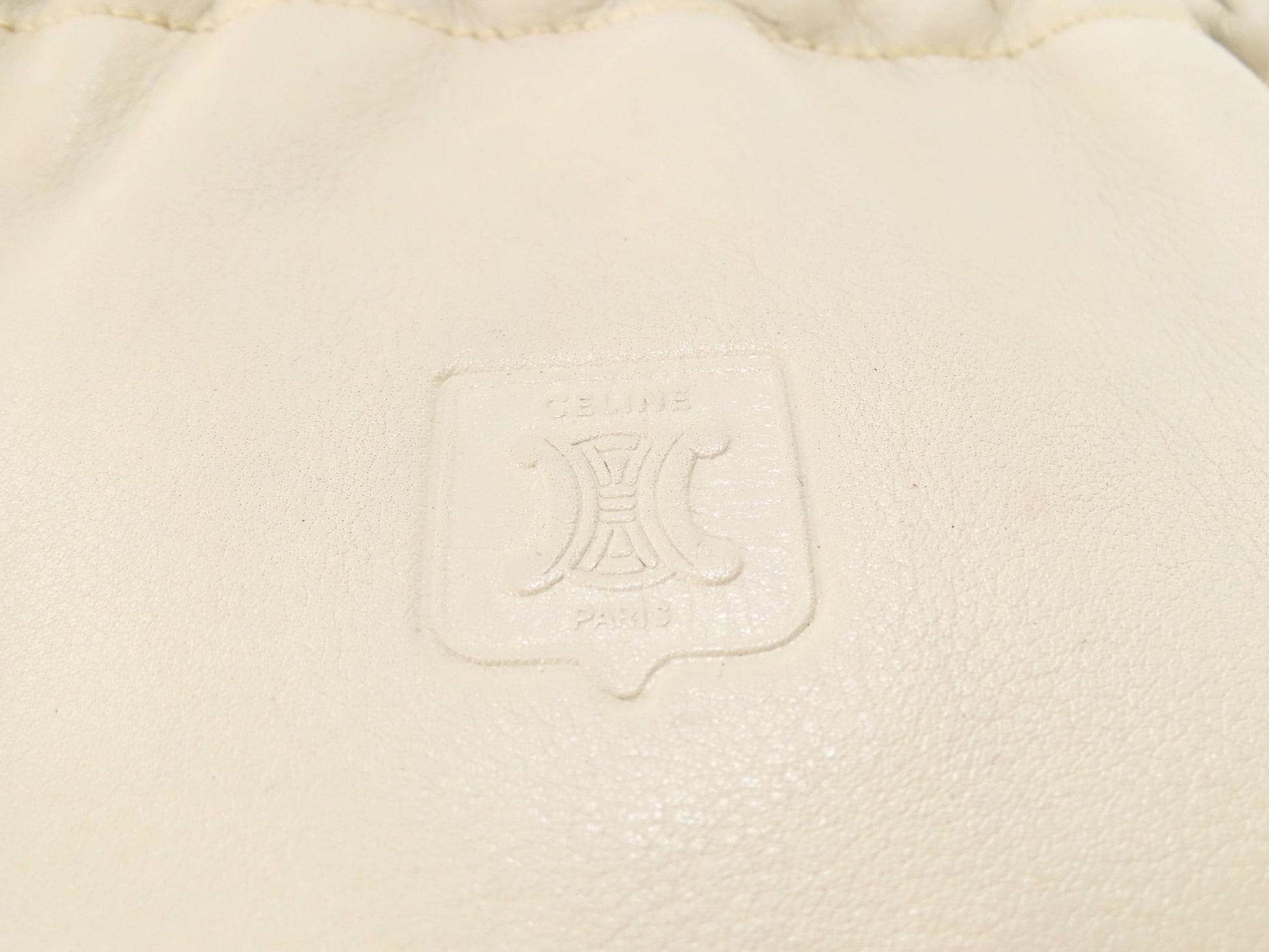 CELINE Leather Drawstring Pouch, Ivory