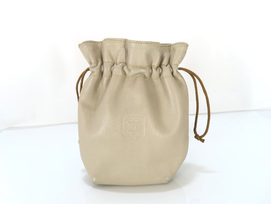 CELINE Leather Drawstring Pouch, Ivory