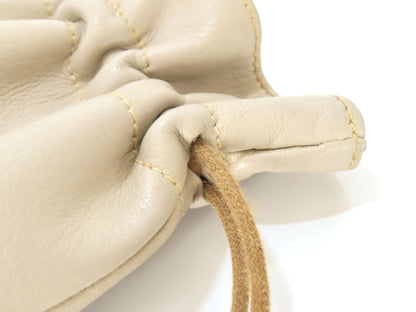 CELINE Leather Drawstring Pouch, Ivory