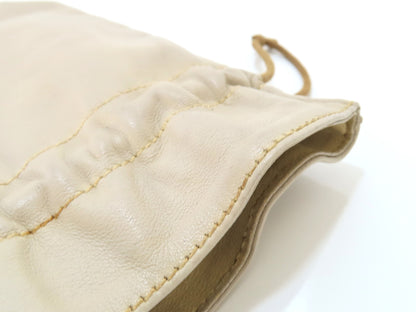 CELINE Leather Drawstring Pouch, Ivory