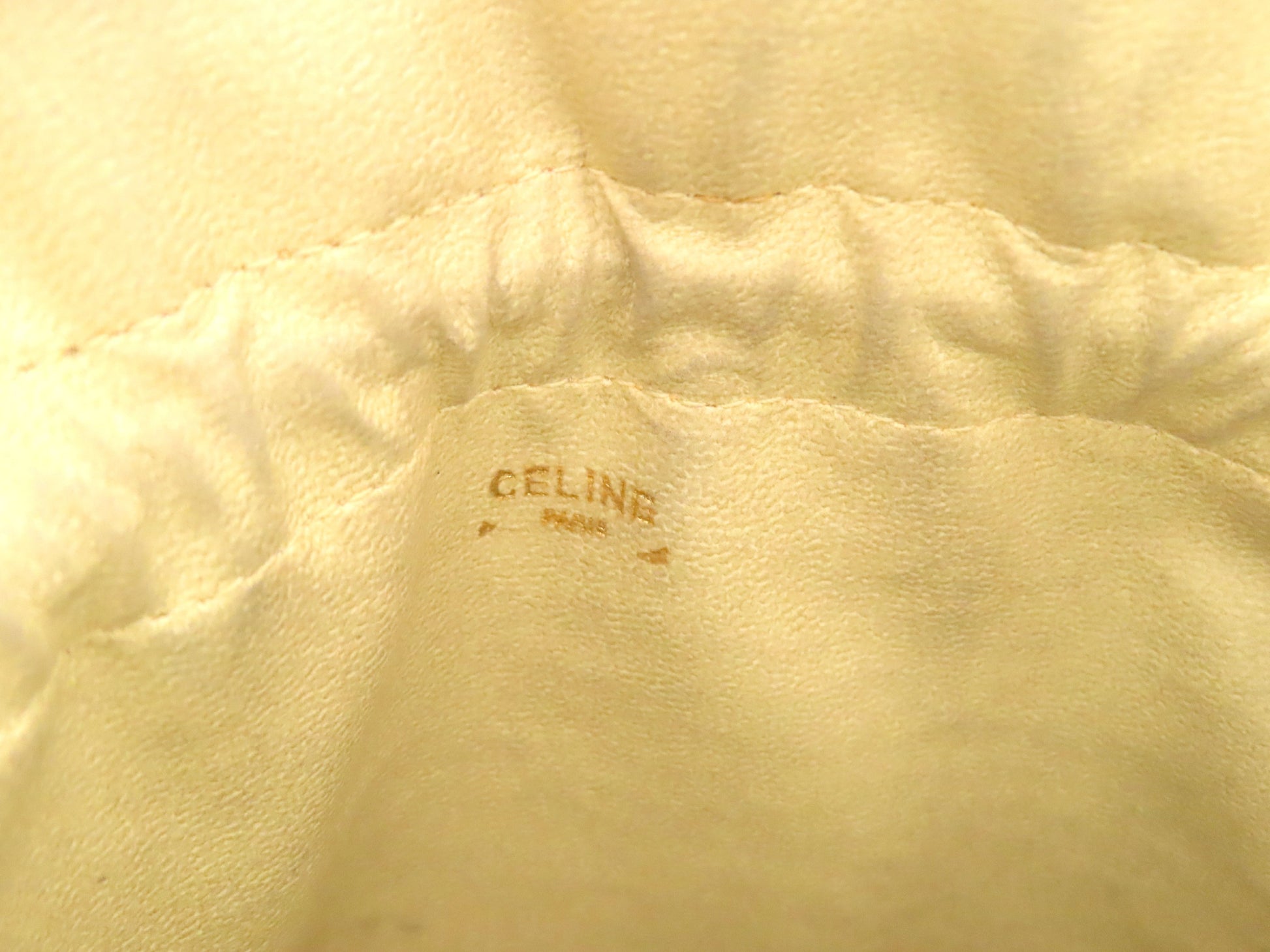 CELINE Leather Drawstring Pouch, Ivory