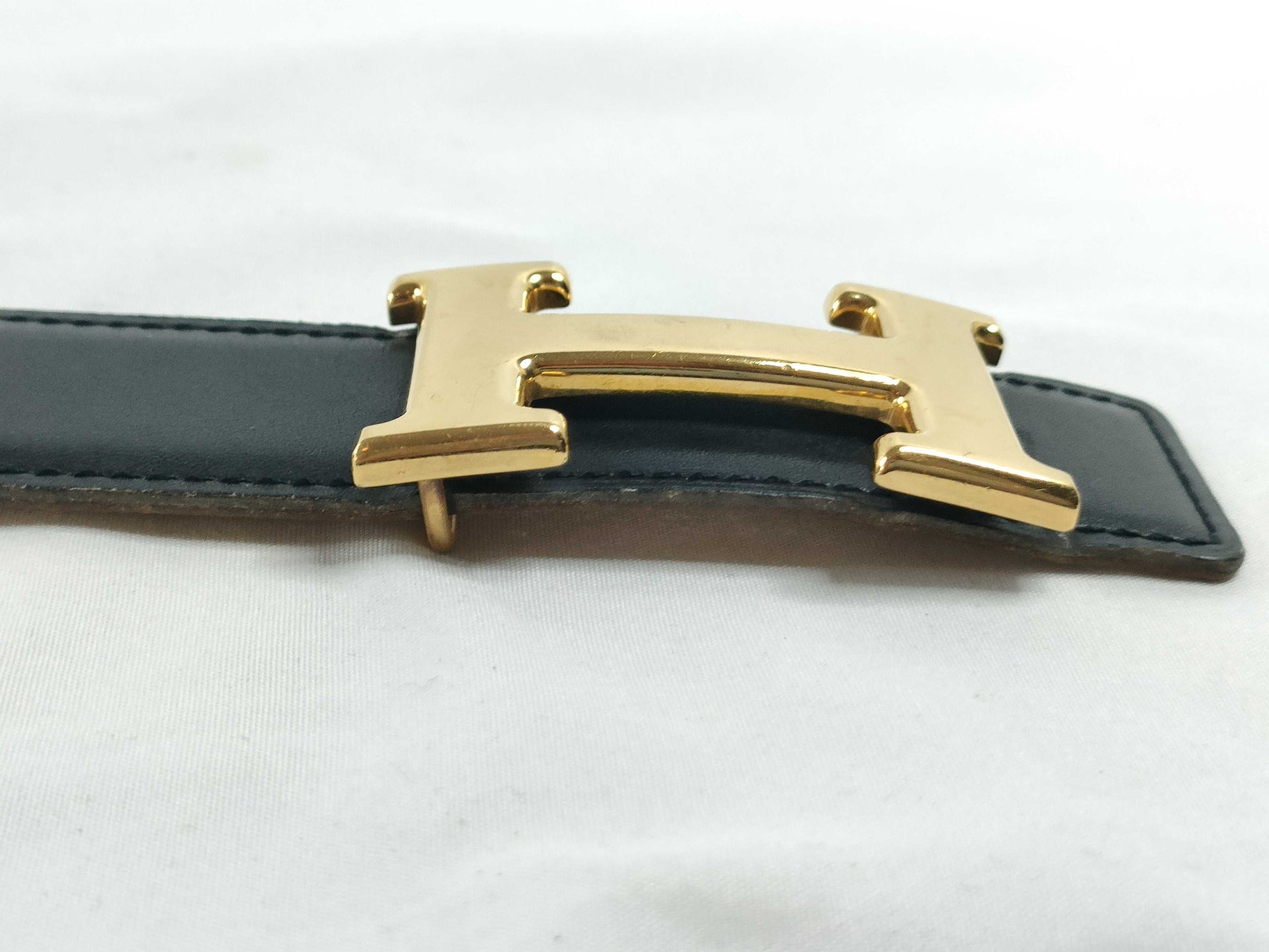 HERMES [Engraved] □A Hermes H Belt Black Jaune Belt