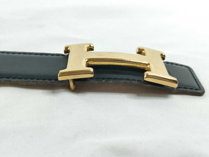HERMES [Engraved] □A Hermes H Belt Black Jaune Belt