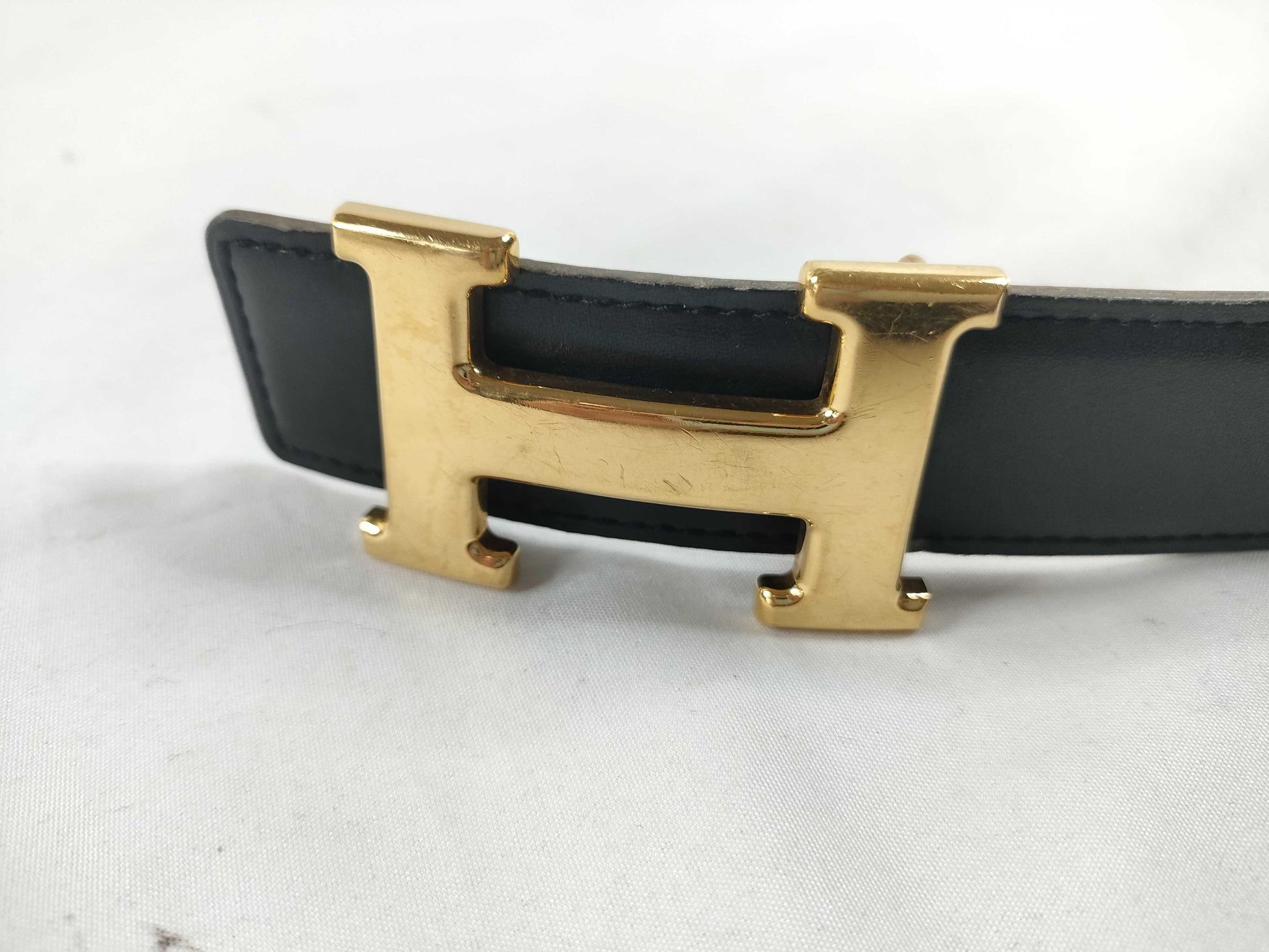 HERMES [Engraved] □A Hermes H Belt Black Jaune Belt