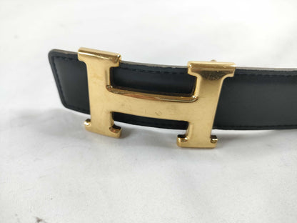 HERMES [Engraved] □A Hermes H Belt Black Jaune Belt