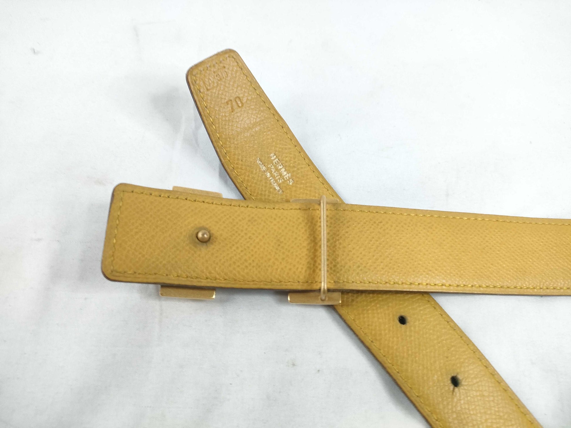 HERMES [Engraved] □A Hermes H Belt Black Jaune Belt