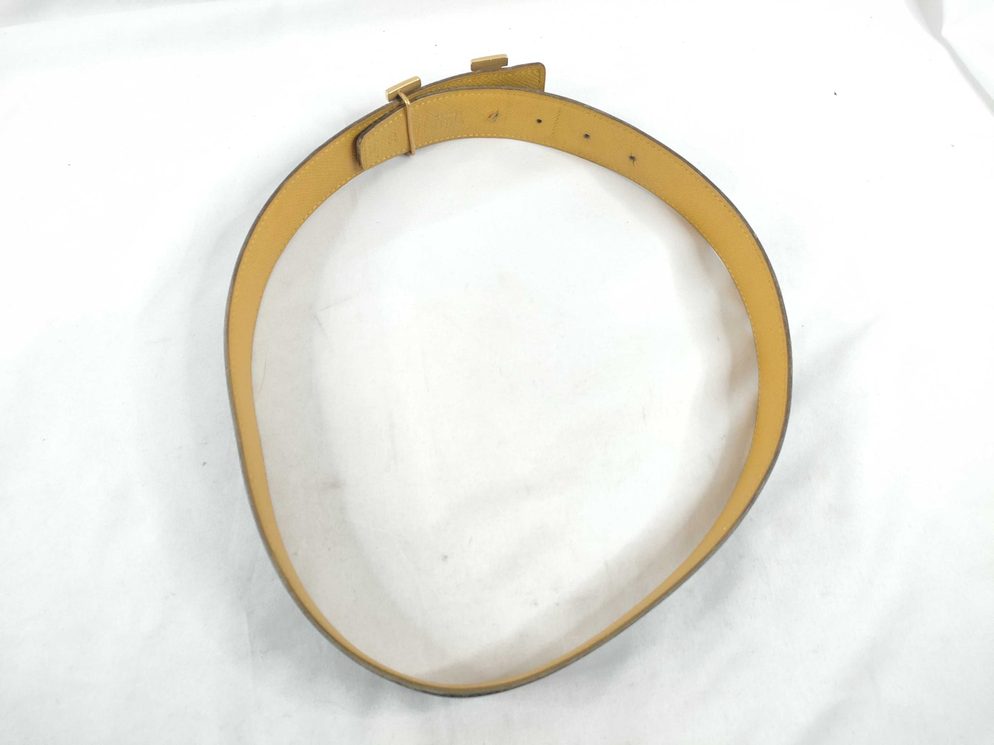 HERMES [Engraved] □A Hermes H Belt Black Jaune Belt