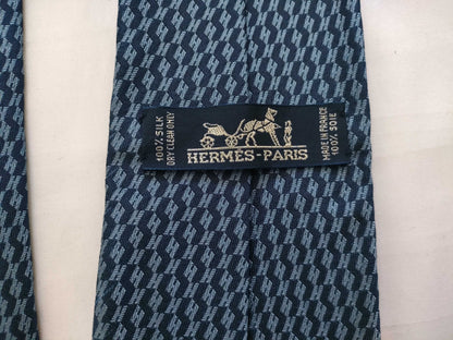 HERMES HERMES Tie H Pattern Stain Blue Other Accessories