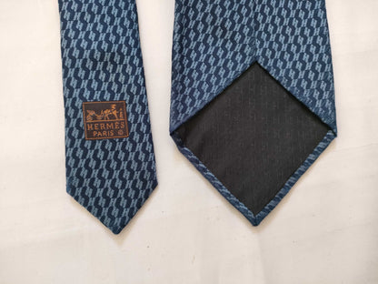 HERMES HERMES Tie H Pattern Stain Blue Other Accessories