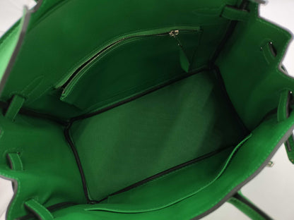 HERMES Birkin 25 Vert Yucca Togo Silver Hardware W Stamp Handbag