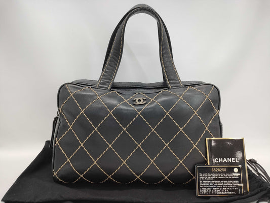 CHANEL Wild Stitch Coco Mark Boston Bag with Seal, Card, and Pouch