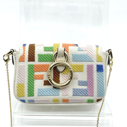 FENDI 7AS045 Zucca Nano Bucket Leather Chain Shoulder Bag