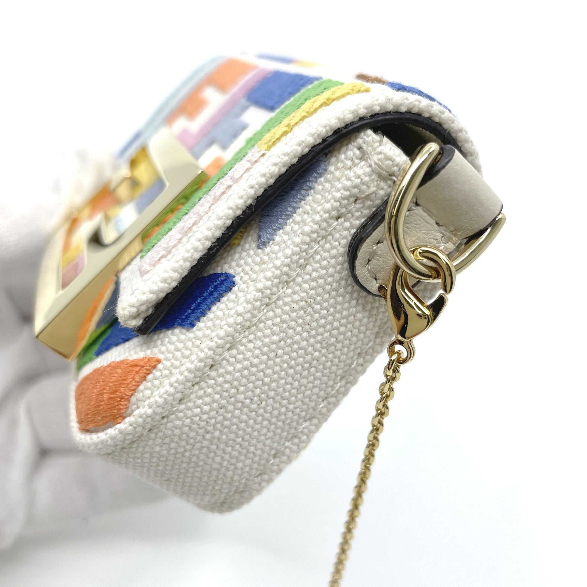 FENDI 7AS045 Zucca Nano Bucket Leather Chain Shoulder Bag