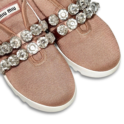 Miu Miu Crystal and Beaded Slip-On Sneakers, Pink, Size 34 1/2, Platform Sneakers