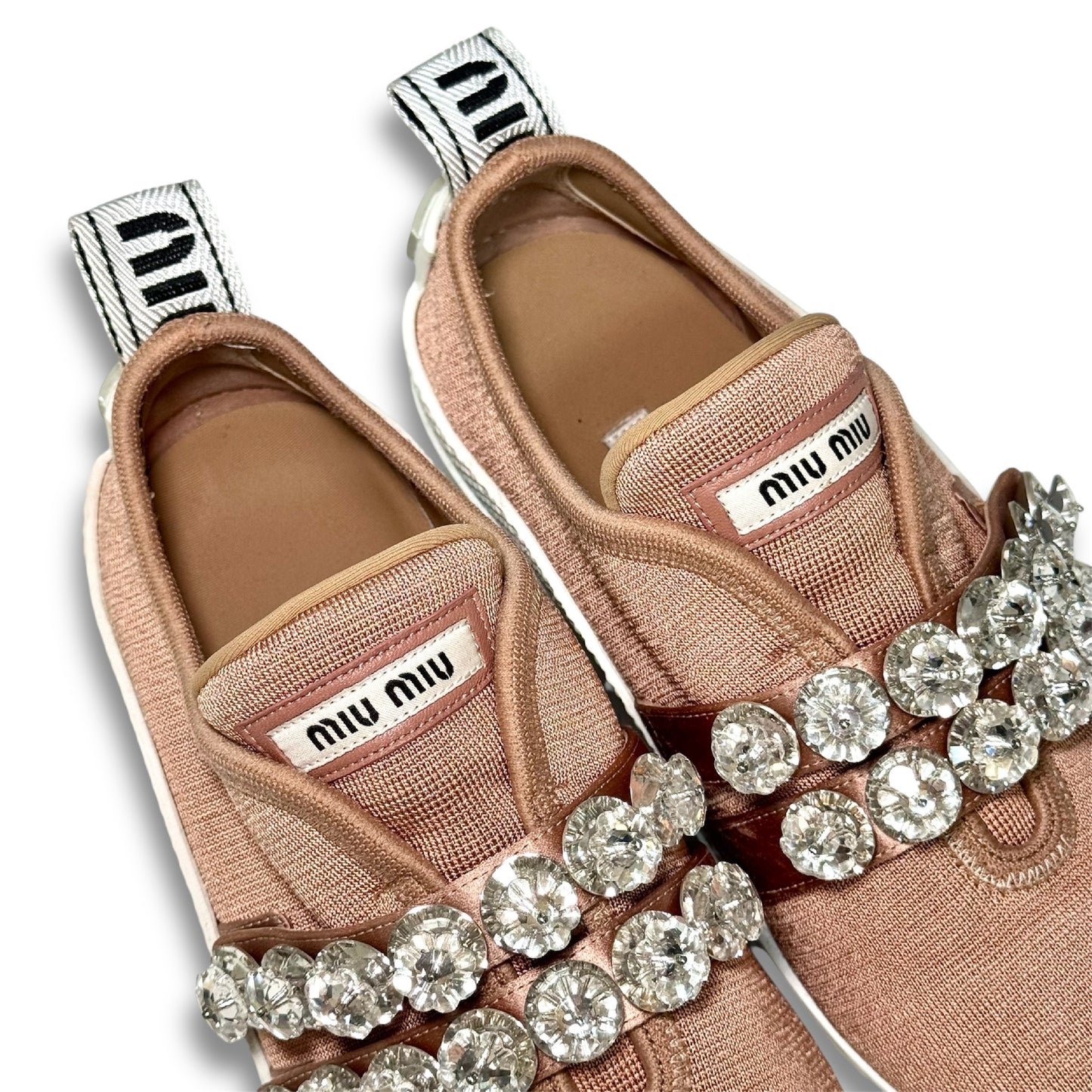 Miu Miu Crystal and Beaded Slip-On Sneakers, Pink, Size 34 1/2, Platform Sneakers