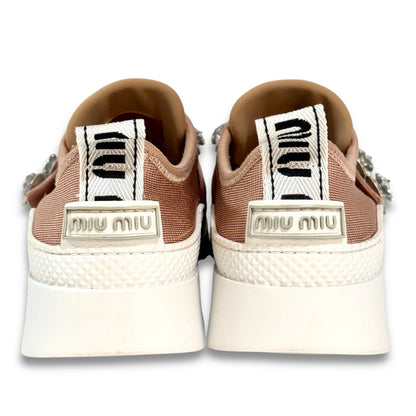 Miu Miu Crystal and Beaded Slip-On Sneakers, Pink, Size 34 1/2, Platform Sneakers