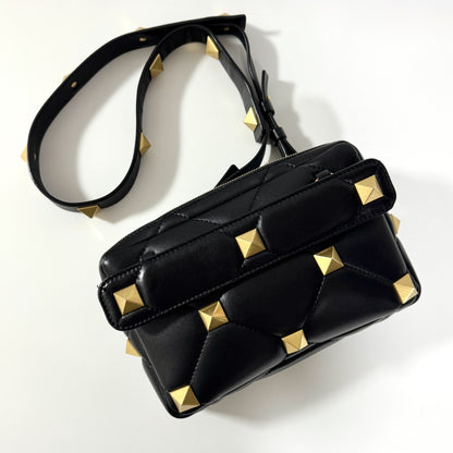 VALENTINO Roman Studs Nappa Leather Crossbody Bag, Men's, W23cm x H15cm x D4cm x Shoulder Strap 97cm
