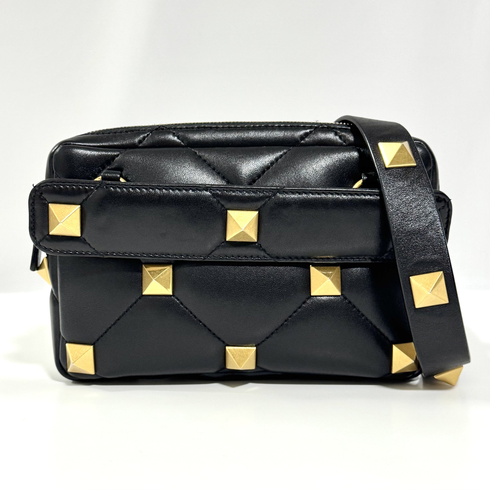 VALENTINO Roman Studs Nappa Leather Crossbody Bag, Men's, W23cm x H15cm x D4cm x Shoulder Strap 97cm