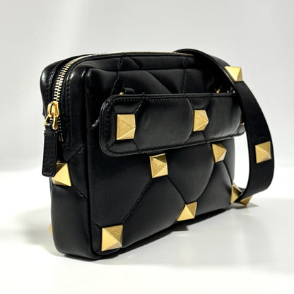 VALENTINO Roman Studs Nappa Leather Crossbody Bag, Men's, W23cm x H15cm x D4cm x Shoulder Strap 97cm