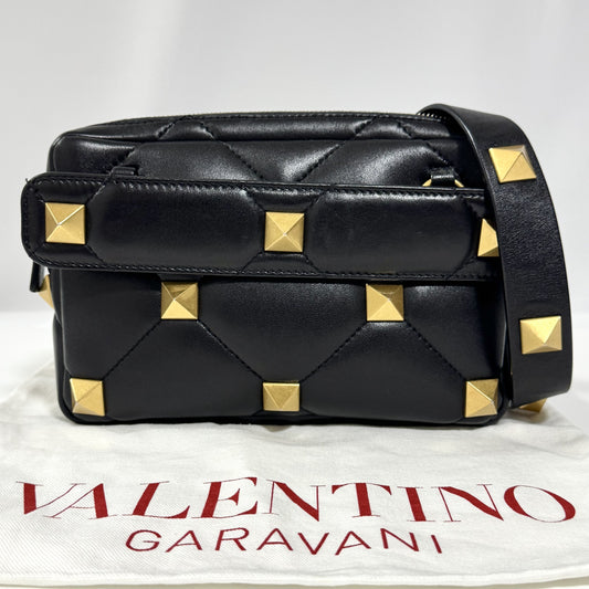 VALENTINO Roman Studs Nappa Leather Crossbody Bag, Men's, W23cm x H15cm x D4cm x Shoulder Strap 97cm