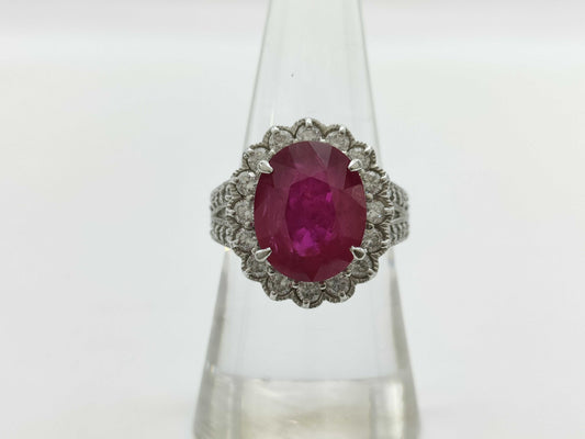 Moderate Ruby 6.602ct D0.90ct Pt900 10.0g Ring 
