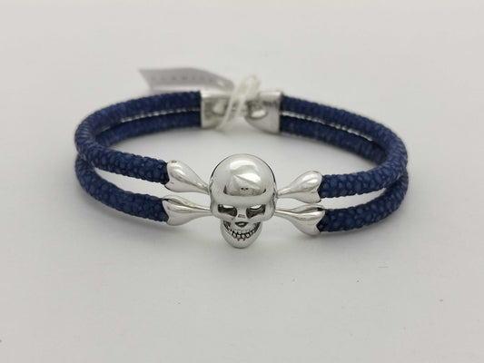 Sting HD SV/Leather Bracelet with Skull Motif, 15.3g, Bracelet/Bangle