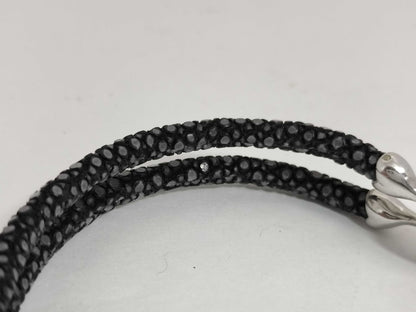 Sting HD SV/Leather Bracelet with Skull Motif, 17.8g
