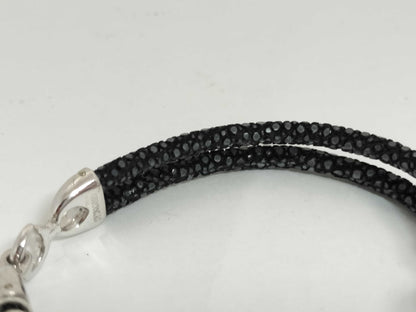 Sting HD SV/Leather Bracelet with Skull Motif, 17.8g